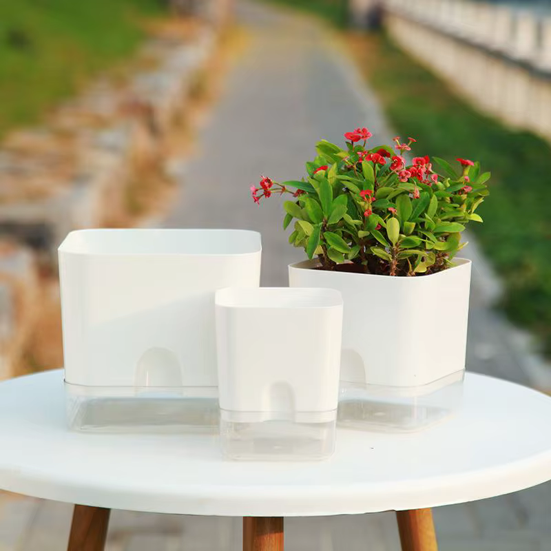 ▪ Pot de fleurs auto-arrosant blanc carré à double couche pour plantes d'intérieur et d'extérieur, balcon, jardin, décoration