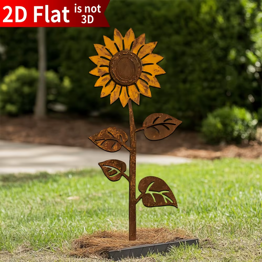 Piquet de jardin en métal rustique tournesol