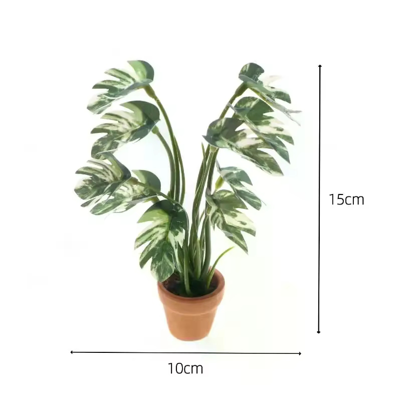 Plante verte Monstera en pot pour maison de poupée 1/12