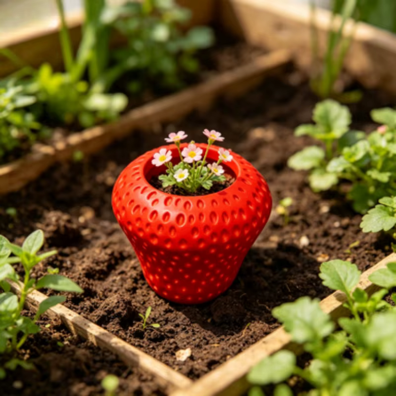 Pot de fleurs en forme de fraise pour rebord de fenêtre