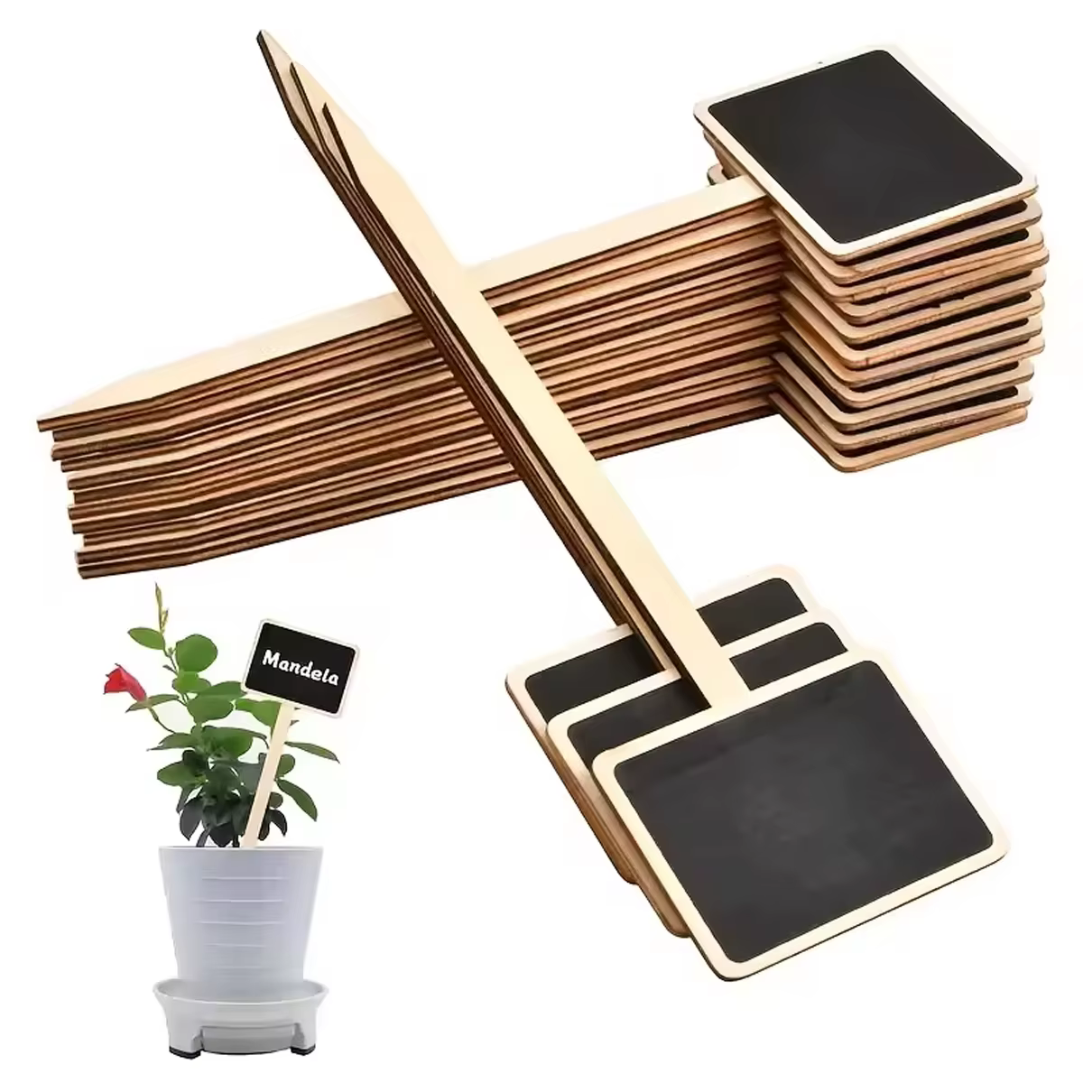 Étiquettes de plantes rustiques en bois, panneaux de jardin en forme de T, tableau noir, support au sol, 10 pièces