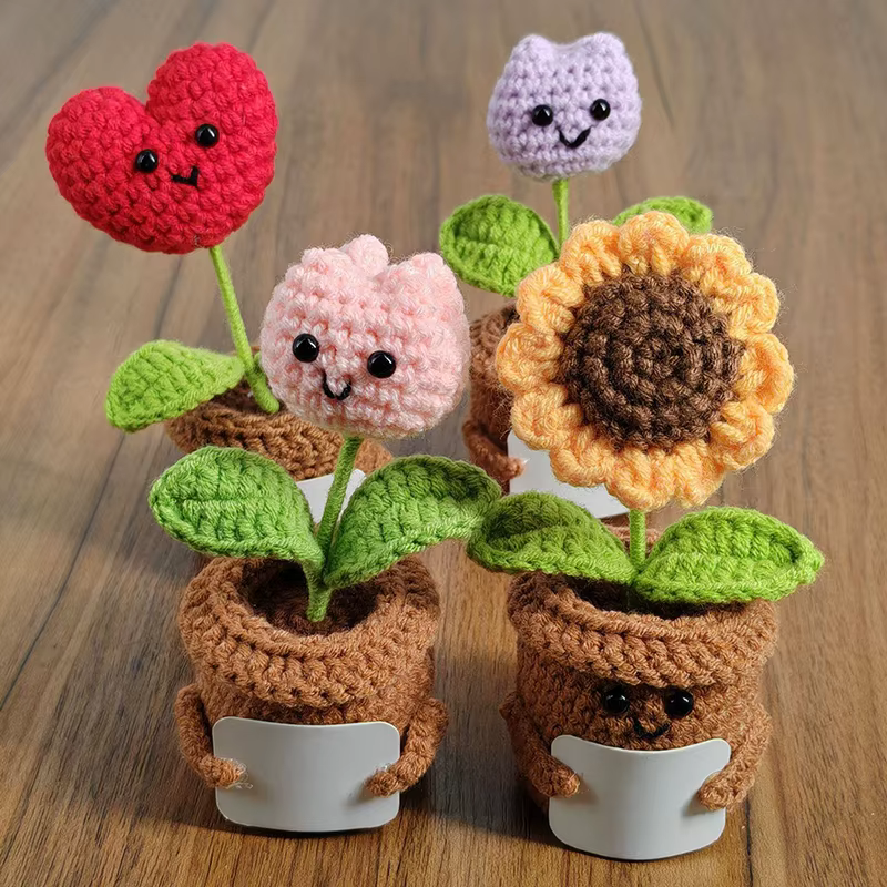 Fleur de tournesol au crochet en pot