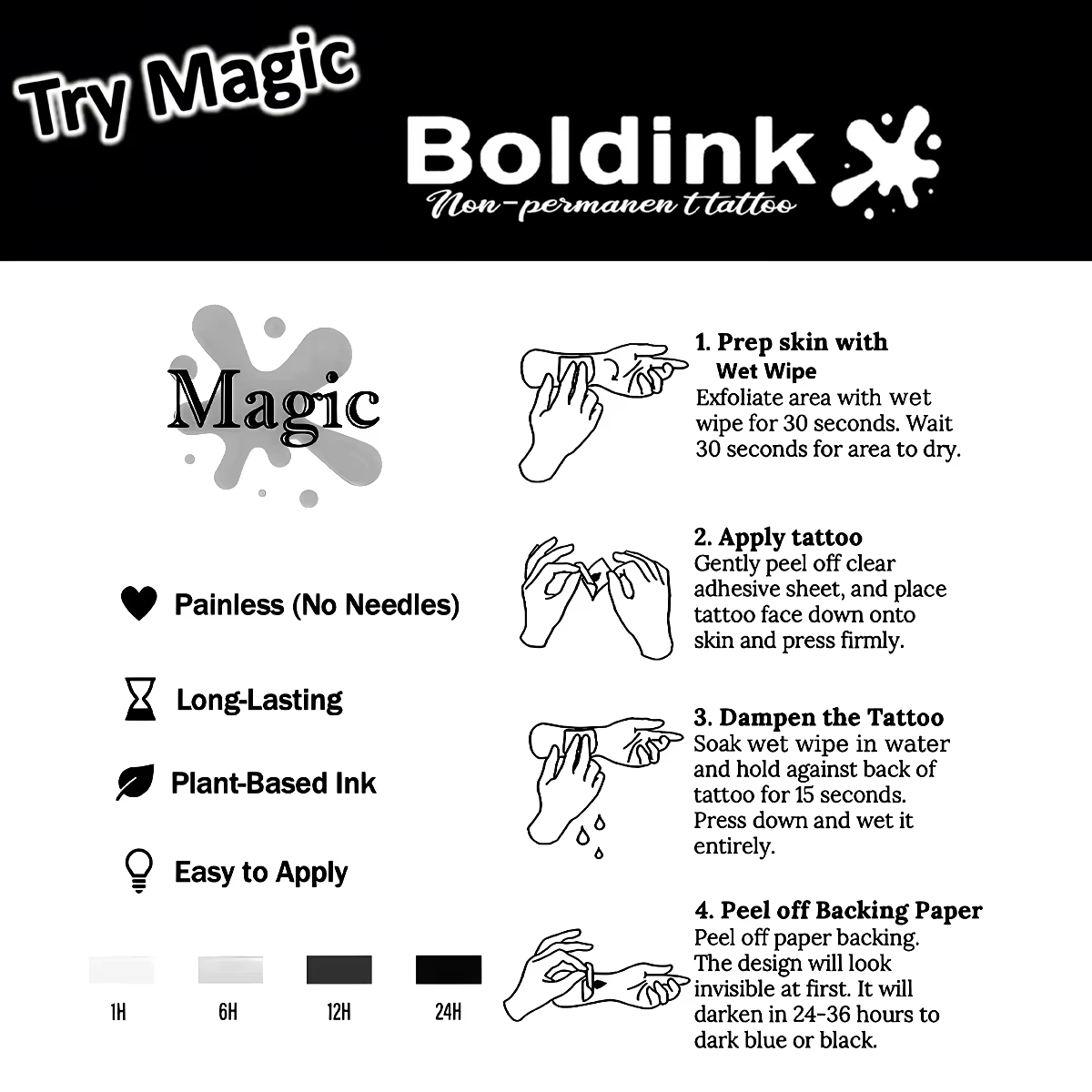 BOLDINK exquis chat papillon fleur broderie tatouage autocollants à la mode polyvalent imperméable Durable jusqu'à 2 semaines