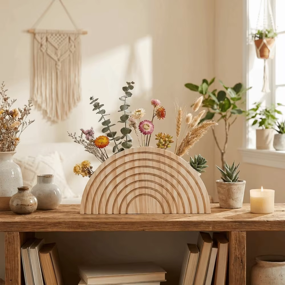 Support mural en bois artisanal pour fleurs
