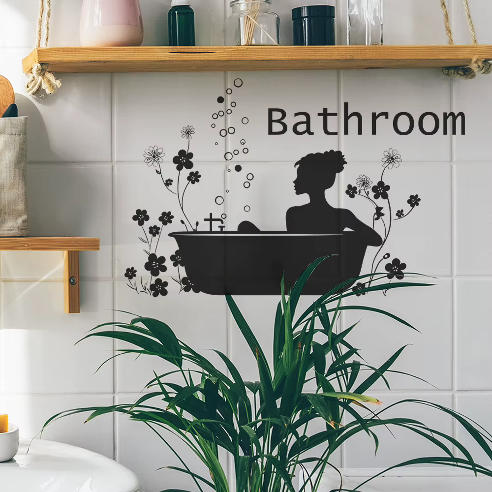 Autocollants muraux à motif de baignoire à fleurs