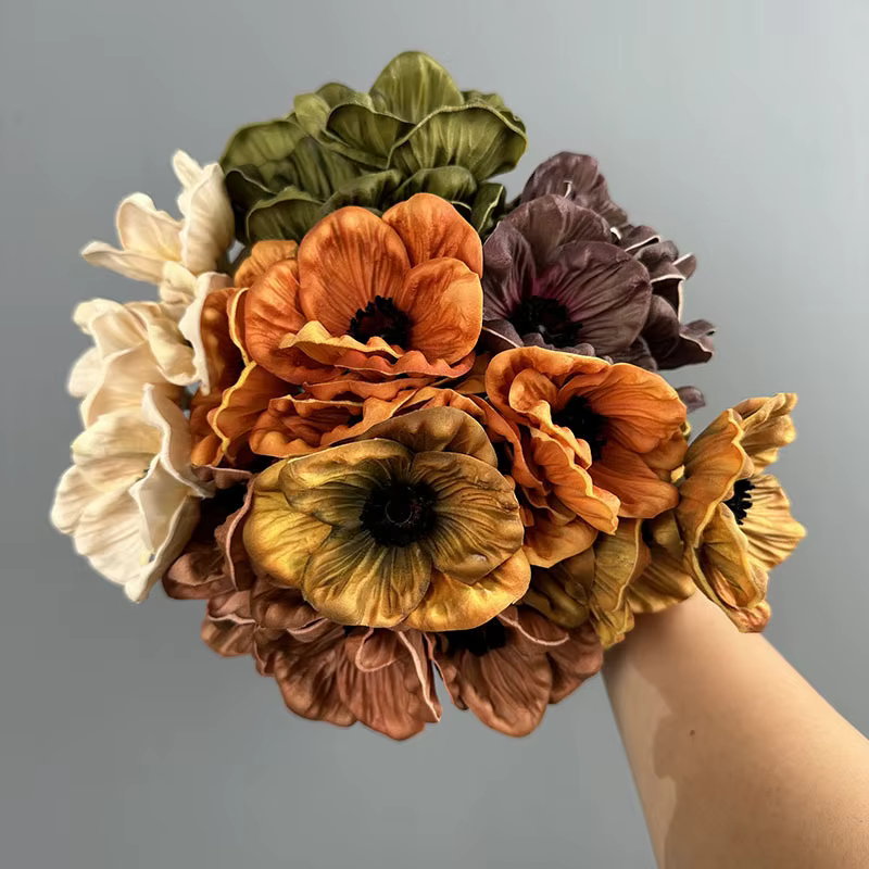 Bouquet de 5 fausses fleurs de coquelicots blancs en PU