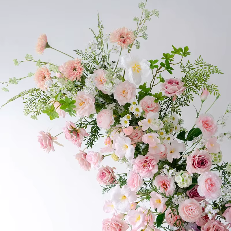 Violet Rose Rose pivoine verdure fleur rangée mariage toile de fond corne arc Arrangement Floral Banquet événement fête scène décorations