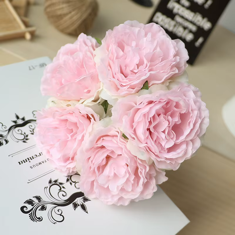 5 têtes/bouquet pivoine fleurs artificielles décor à la maison soie fausse fleur pivoines