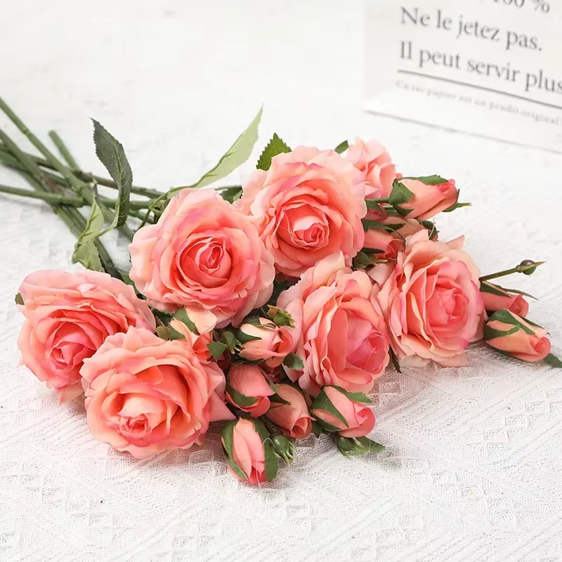 Aloès vert 3 pièces toucher réel 1 fleur 2 bourgeons branche de Rose fleurs artificielles Simulation Roses rouges fausse plante décoration de chambre