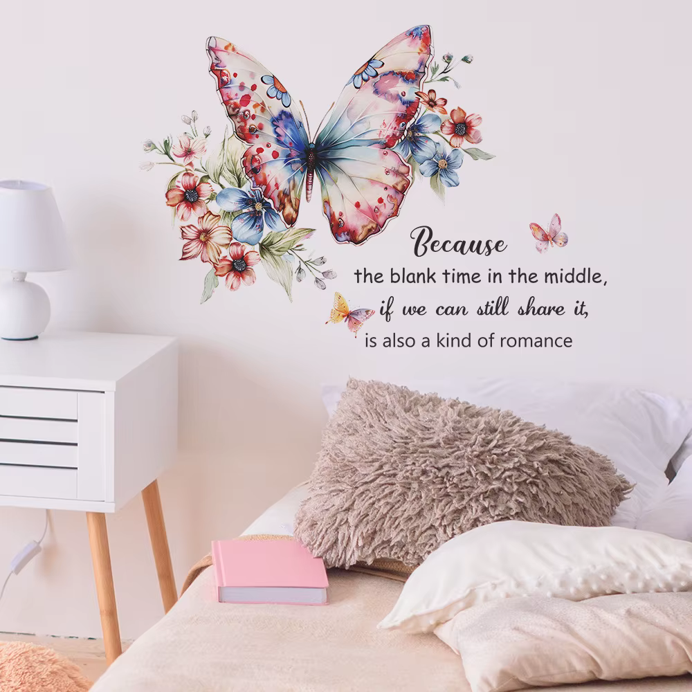 Autocollant mural anglais motif fleur et papillon