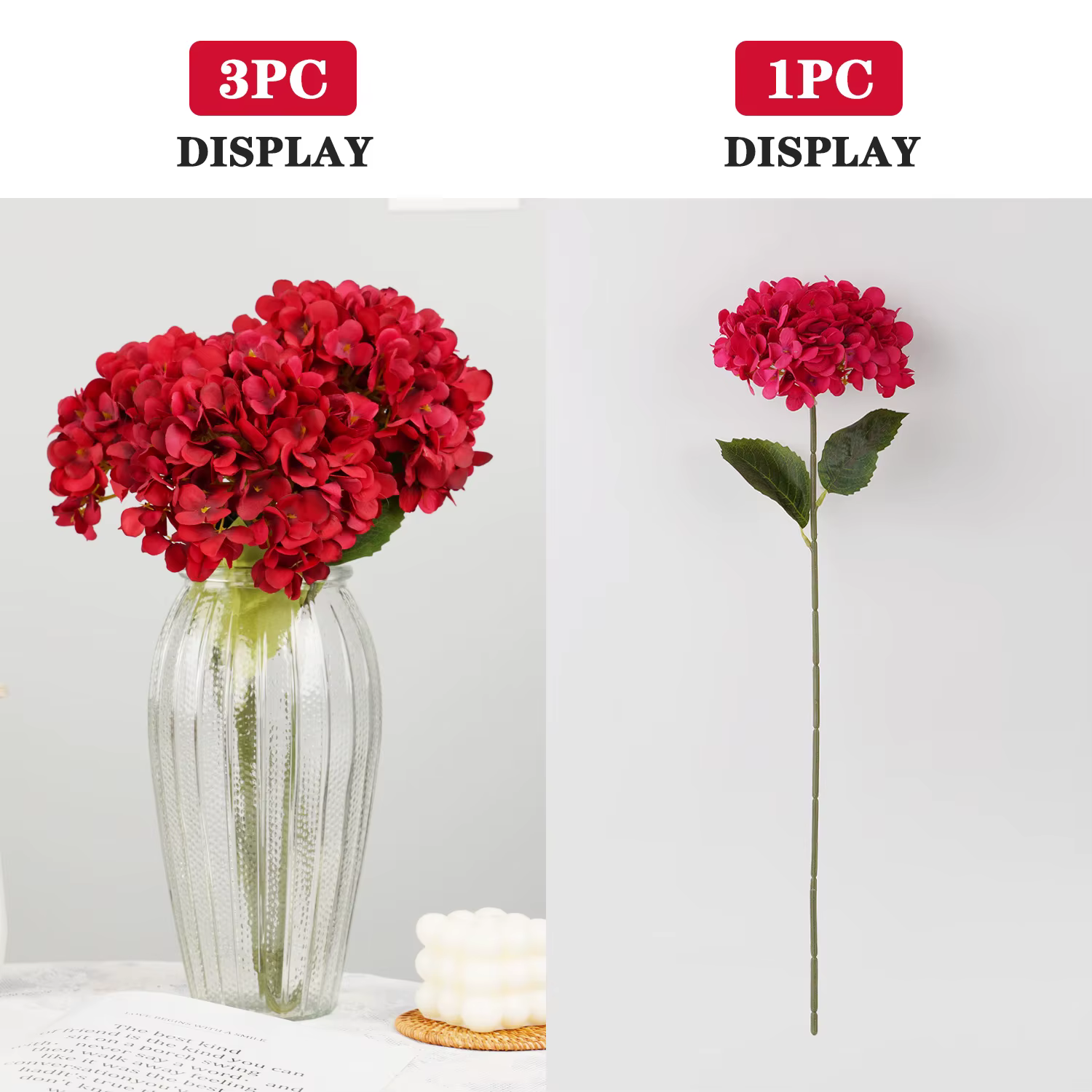 1 bouquet de fleurs d'hortensia artificielles en soie