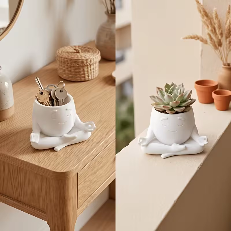 1 pot à plantes succulentes en forme de figurine méditative – Design creux unique