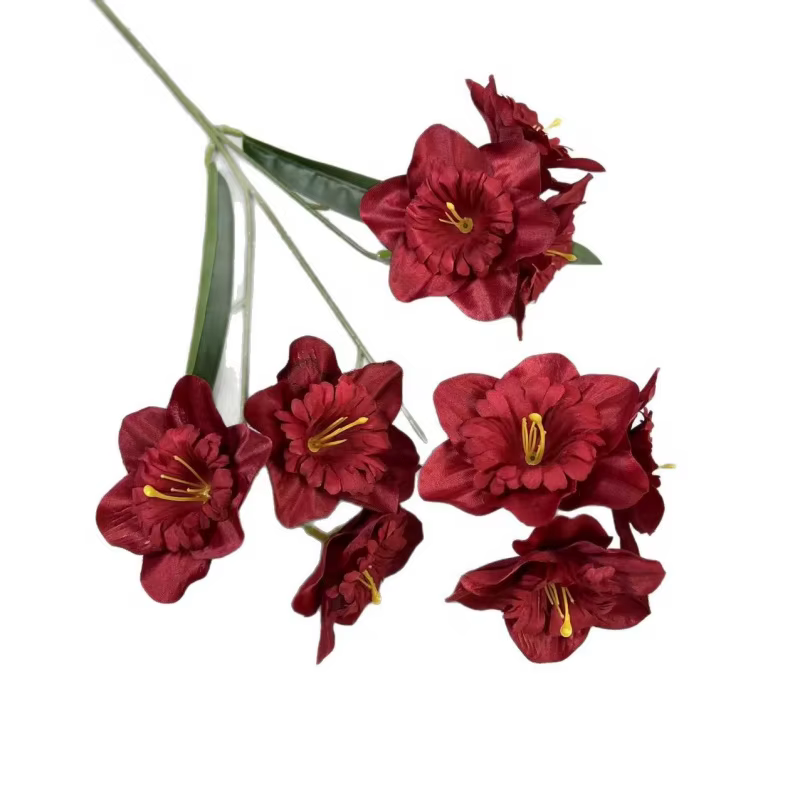 5pcs Fleur de jonquille artificielle avec branche longue en soie 9 têtes Plante de narcisse