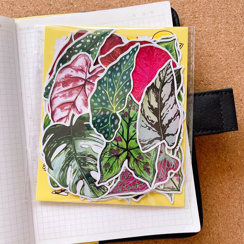 50 autocollants mignons en forme de feuilles de plantes pour carnet