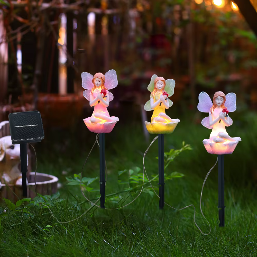 Led solaire alimenté fleur fée lumière résine elfe jardin lampe décorative extérieure étanche