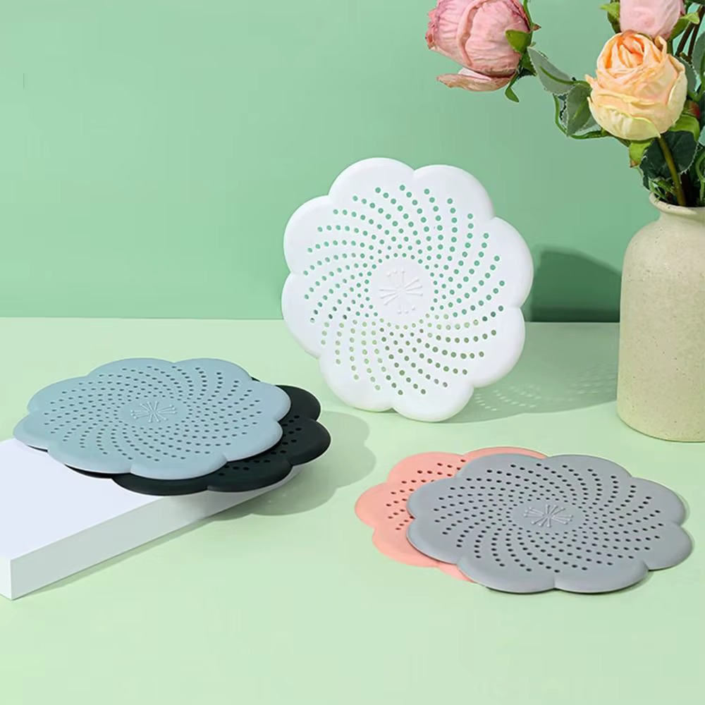 Couvercle de drain de sol en silicone en forme de fleur, crépine d'évier en maille, anti-blocage des cheveux, attrape-déchets, accessoire de cuisine
