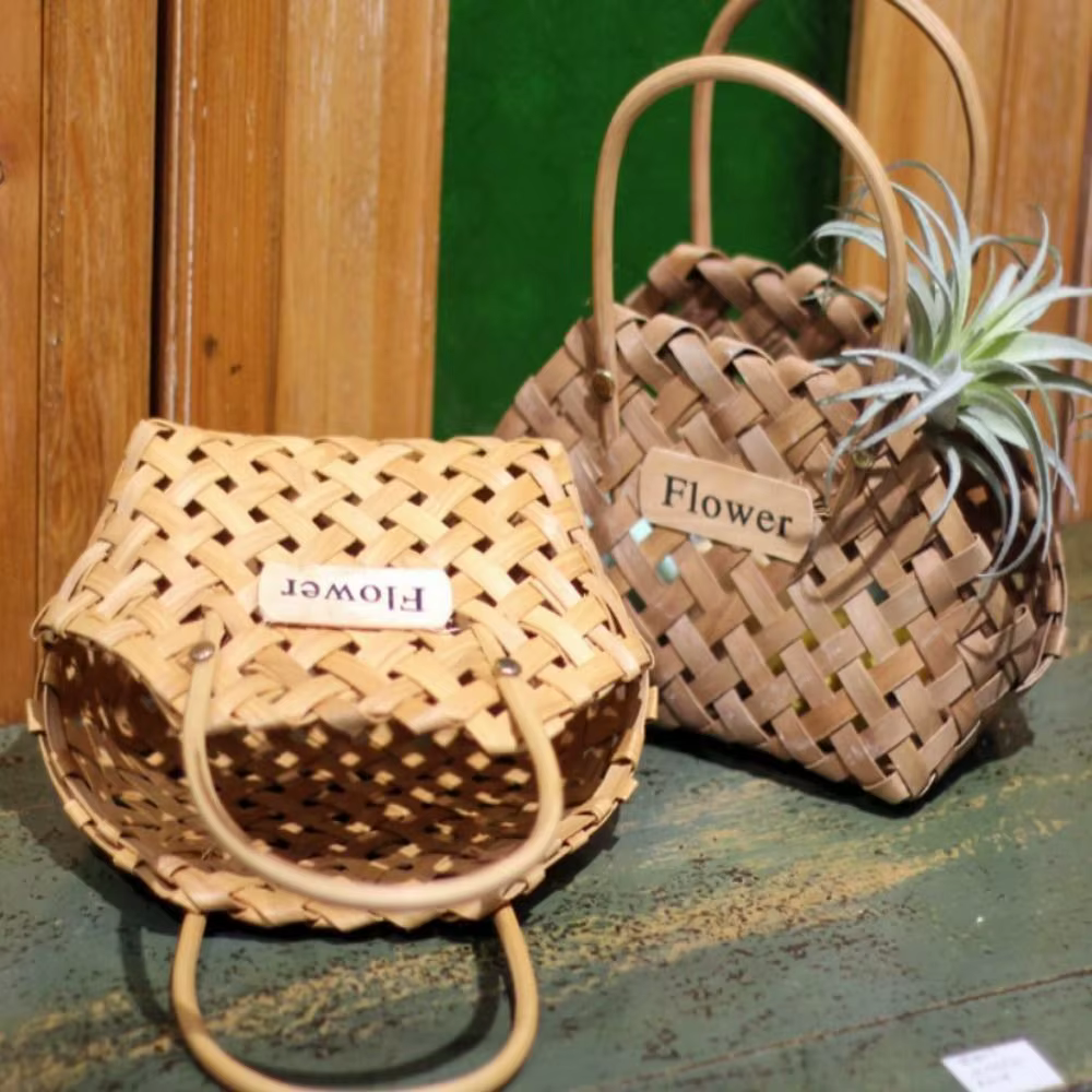 Mir à Fleurs Tissé en Bambou, Fait à la Main, Cache-Pot Décoratif