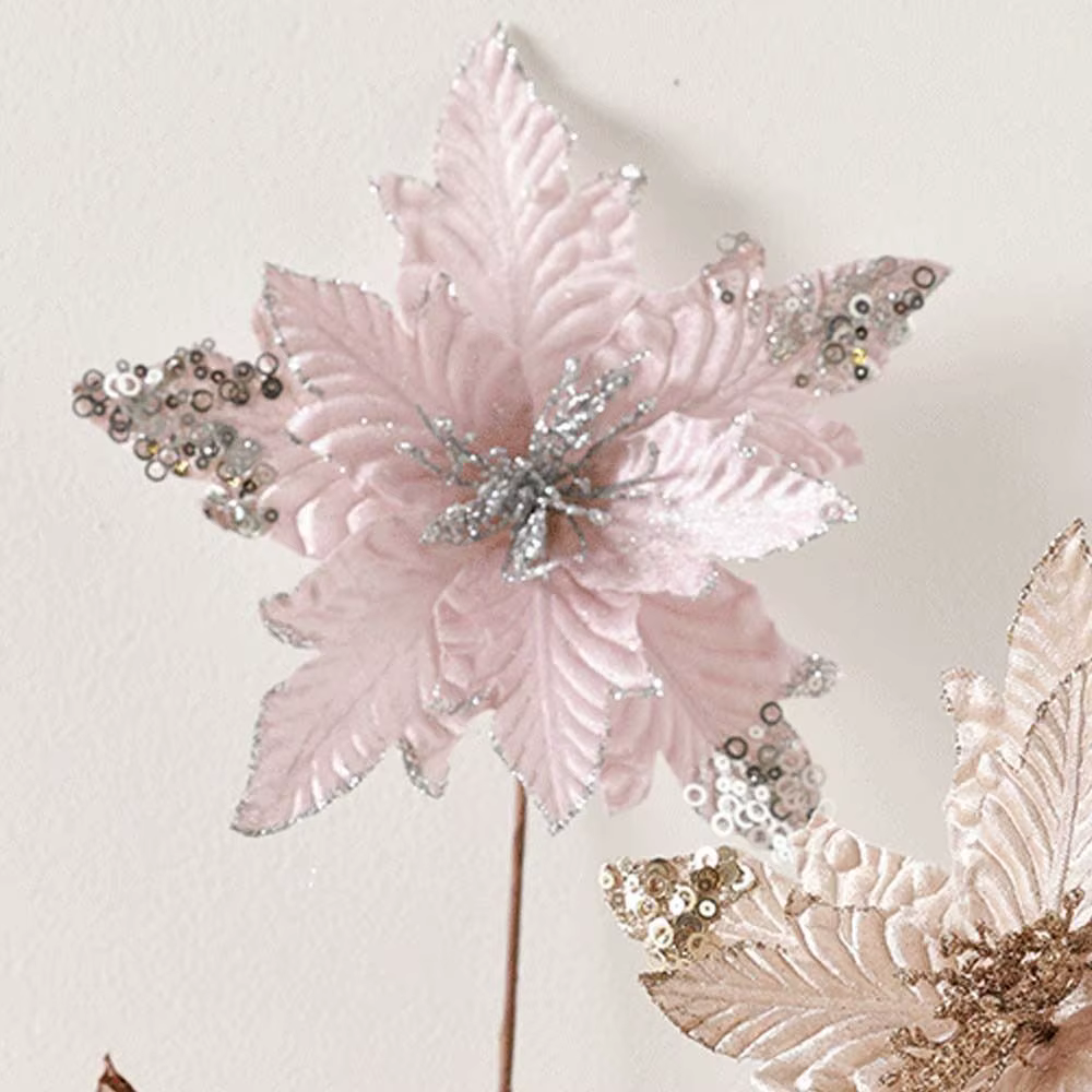 25 cm noël Poinsettia paillettes fleur grand flocage artificiel