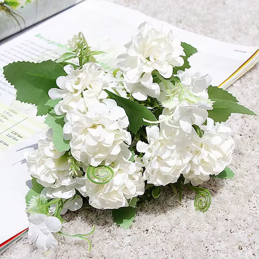 Fleur artificielle 5 Fourche Bouquet De Soie Oeillet Printemps Boule Chanceux Simulation Faux Maison Doux Robe Paysage