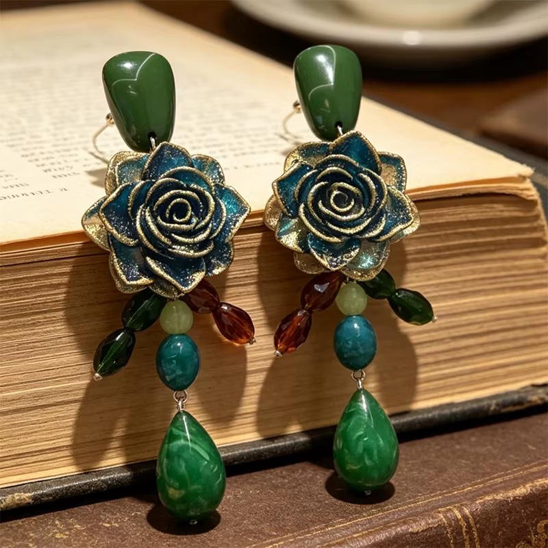 Boucles d'oreilles vintage à fleurs, bijoux élégants et exagérés, tendance pour femmes, pour soirée, tempérament raffiné W226