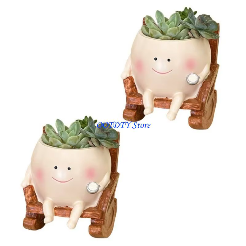 367A Mini Pot plantes charnues en résine dessin animé fait à main