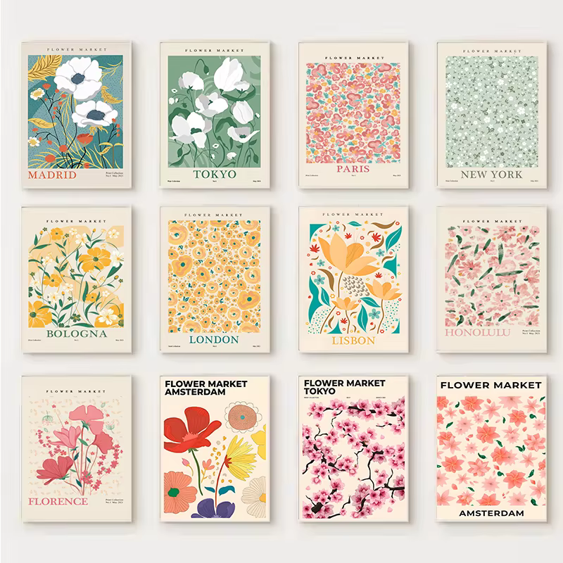 Affiche Murale Abstraite de Fleurs du Marché Floral de Paris et de New York