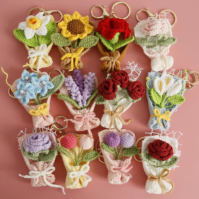 Porte-clés Bouquet de fleurs tricoté créatif