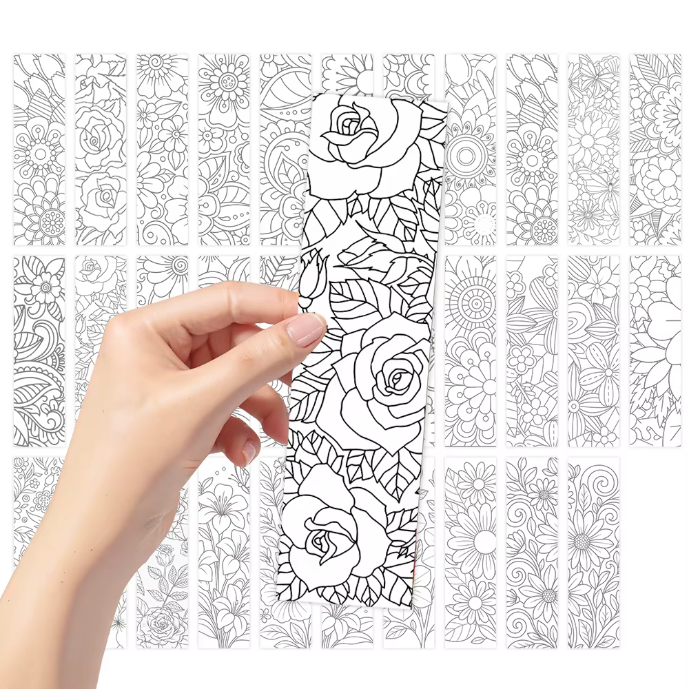32 pièces, signets de fleurs à colorier