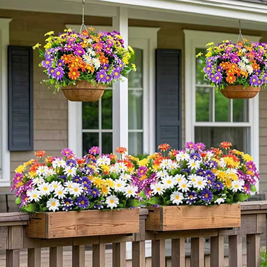 Fleurs artificielles Soie Faux Plante Daisy Mariage Arc Couronne Maison Chambre Table Décor Cour Extérieure De Haute