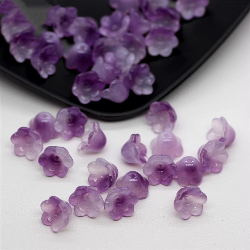 30 pièces/lot de perles colorées en forme de fleur de trompette, perles en verre pour la fabrication de bijoux, épingle à cheveux, accessoires de bricolage faits à la main