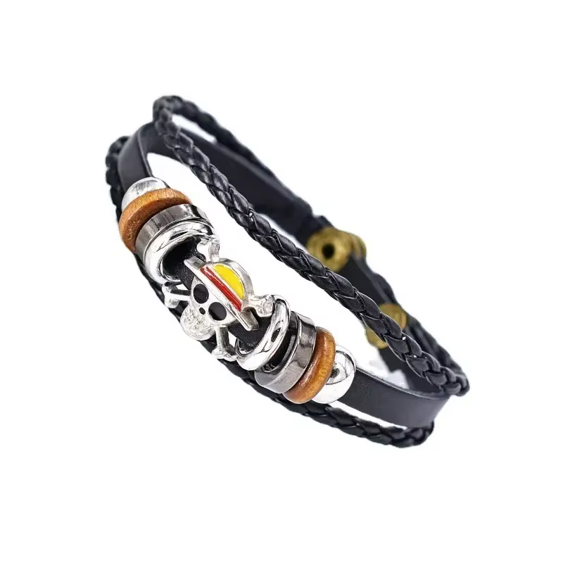 Bracelet une pièce en cuir, Anime Luffy, accessoires de Cosplay, chapeau de paille, bijoux de Pirate, cadeaux d'anniversaire