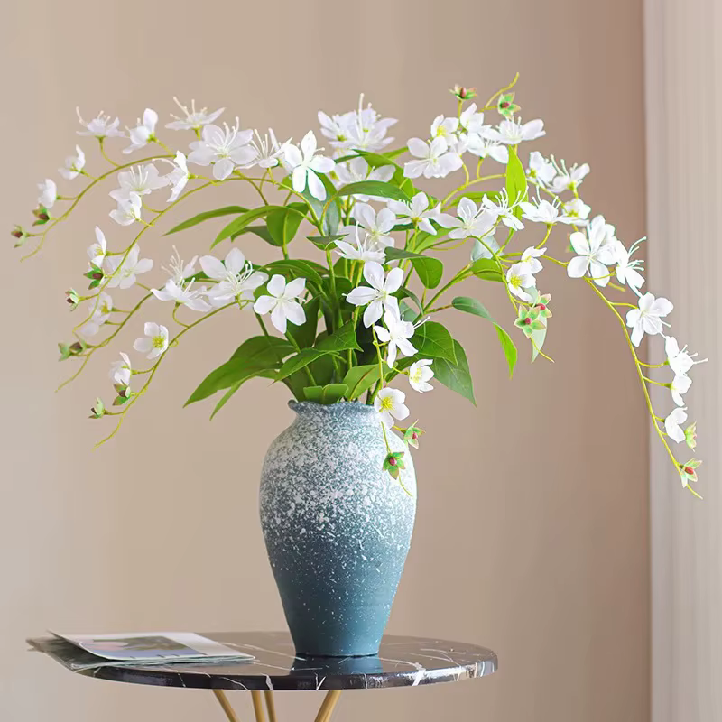 6pcs Branche de Fleur de Jasmin Artificielle Deux Fourchettes Impression 3D Plante Clerodendrum Wallichii pour Décoration Florale de Mariage Partie Maison