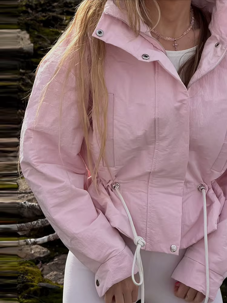 Veste matelassée pour femme à imprimé floral, avec cordon de serrage à la taille, fermeture éclair et boutons, col montant, courte, chic et tendance
