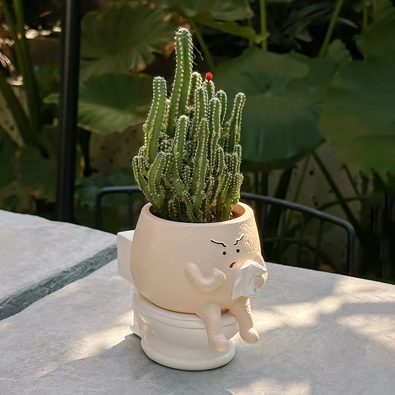 Pot de fleurs amusant en résine en forme de fantôme pour plantes succulentes avec porte-rouleau de papier toilette