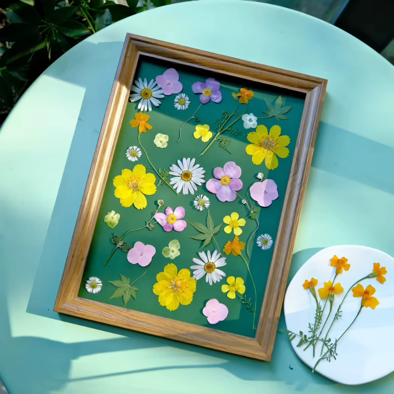 12 pièces, fleurs de souci séchées pressées jaunes et de Zinnia avec tiges-fournitures artisanales de bricolage pour