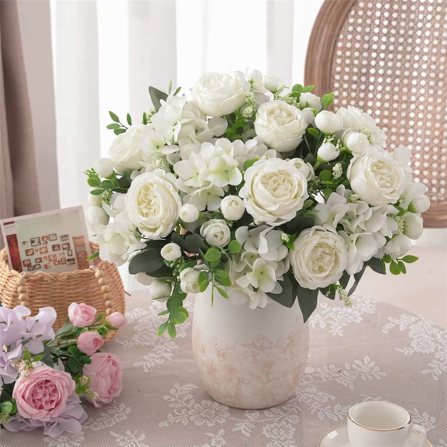 Fleur Artificielle en Soie Pivoine Hortensia Décoration Maison Jardin Extérieur Mariage Couronne de Mariée Accessoires Bouquet Accessoire Très Vendu