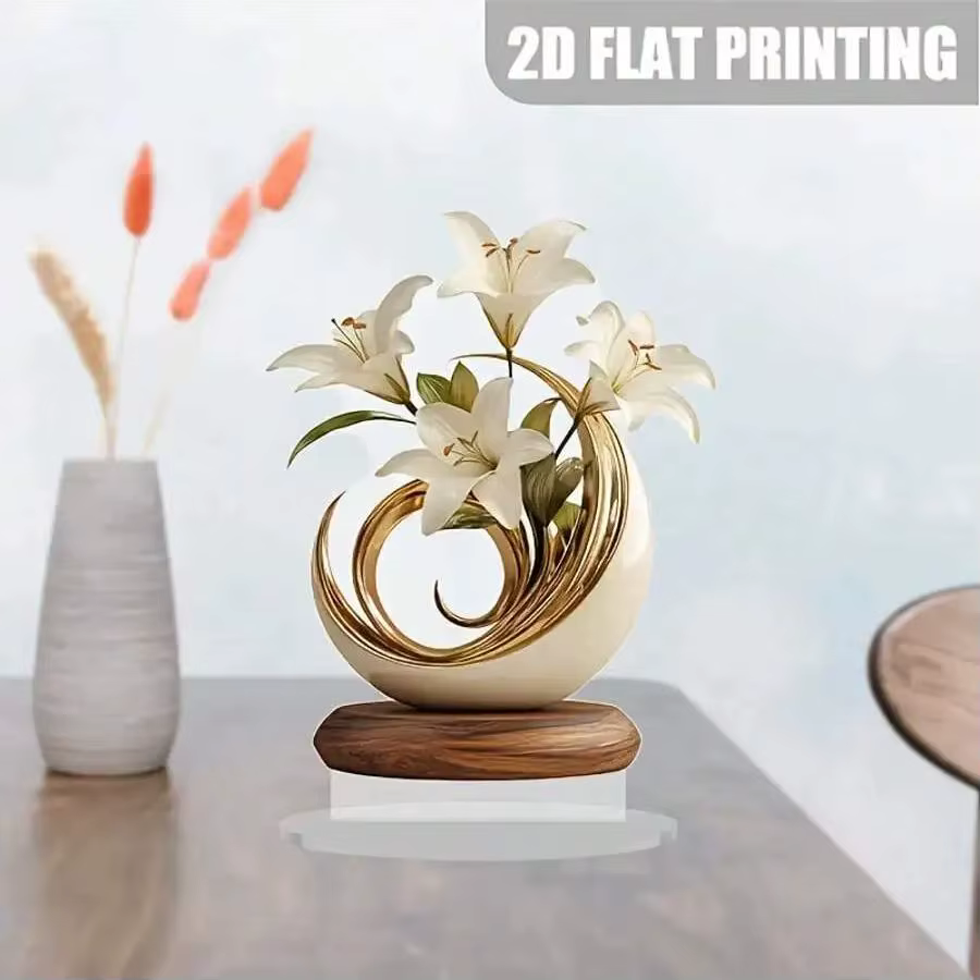 Ornement de décoration de bureau floral 20x20cm en acrylique 2D plat