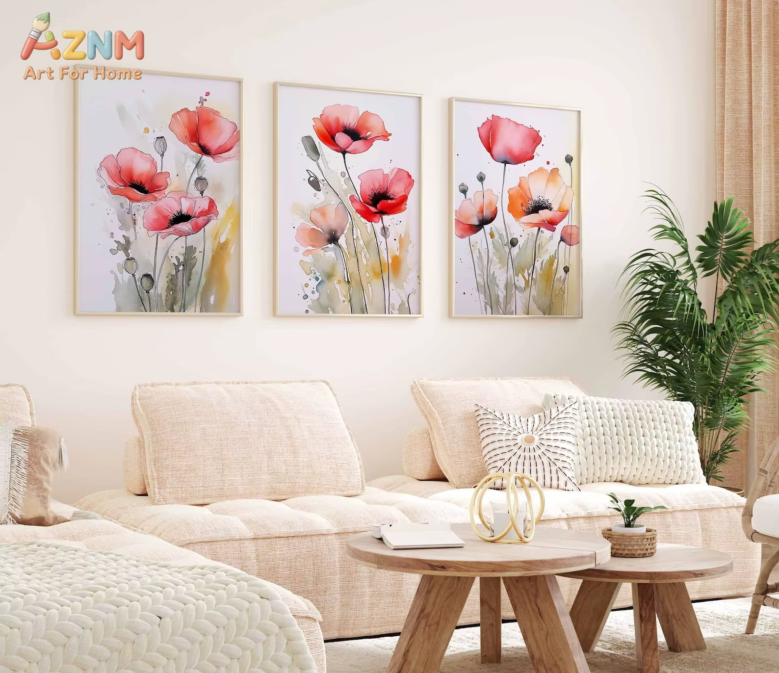 Ensemble de 3 impressions florales aquarelle, art mural de fleurs sauvages, affiche botanique abstraite, illustration florale