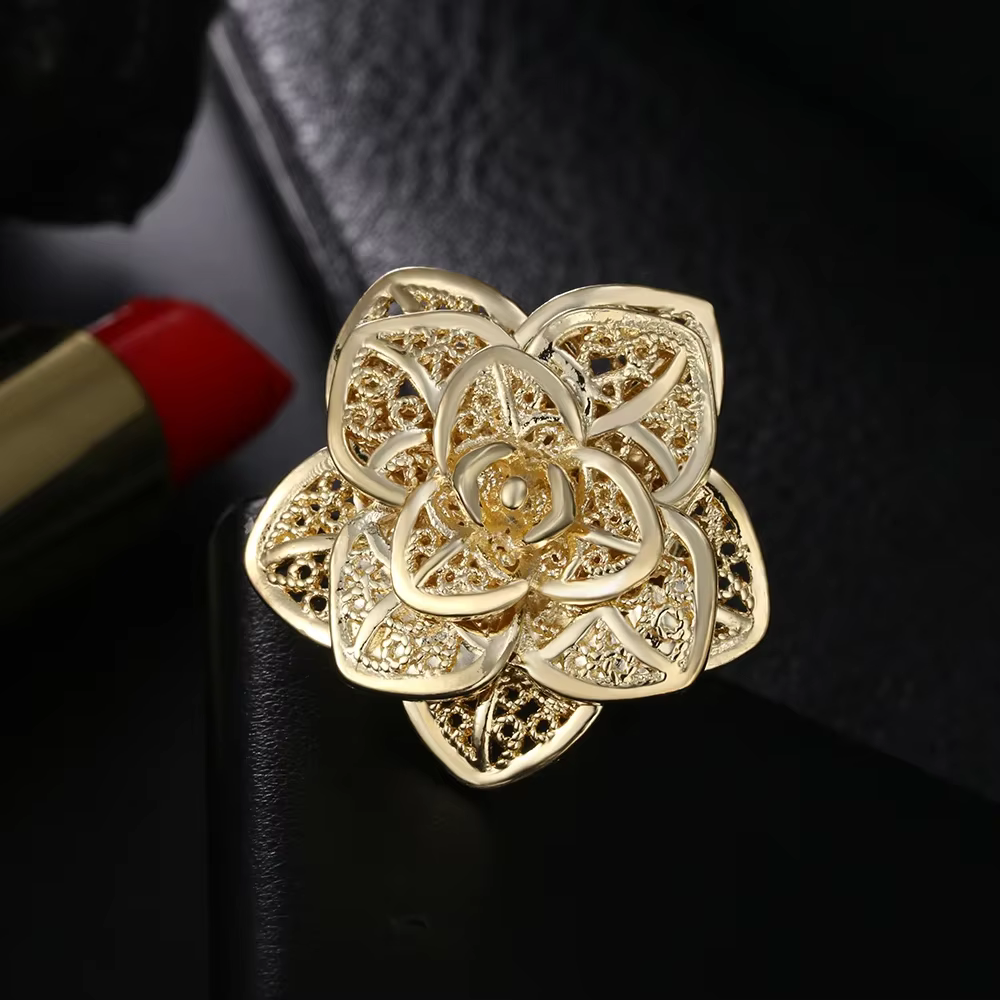 Bague en or Sterling 925 18 carats pour femmes, jolie grande fleur, à la mode, pour fête de mariage, bijoux fins, marques populaires, cadeau de vacances, tendance