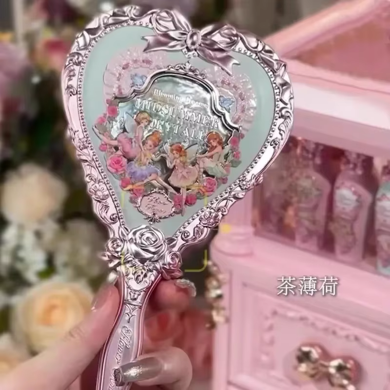 Flower Knows – Collection de contes de fées d'été, miroir à main vert menthe, maquillage exquis, miroir rose laiteux