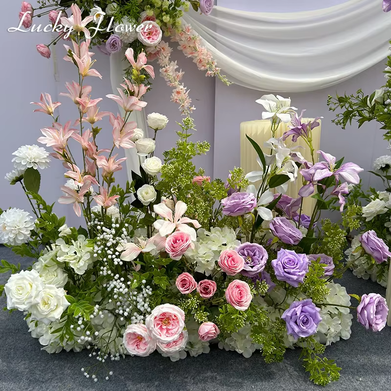 Décoration de mariage en plein air fleurs artificielles suspendues rangée