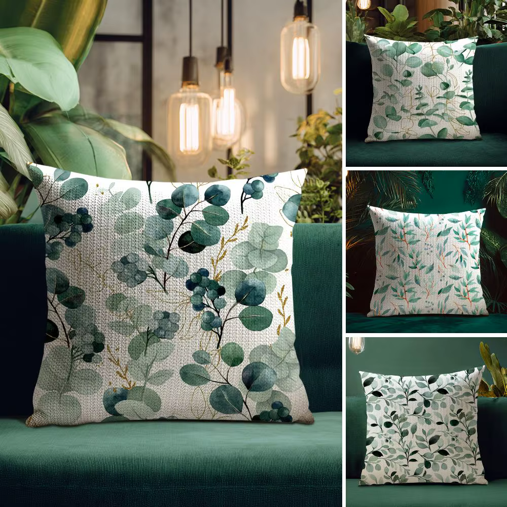 Housse de coussin aquarelle fleurs d'eucalyptus lin naturel tissu organique impression Double face respirant parfait pour la décoration intérieure