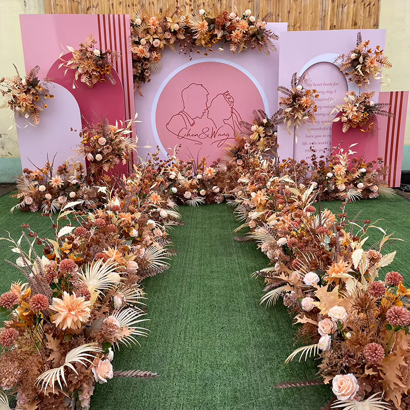 Série de fleurs artificielles couleur caramel pour mariage