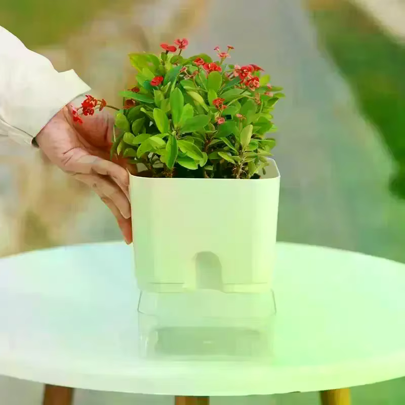 Pot de fleurs auto-arrosant blanc carré à double couche pour plantes d'intérieur et d'extérieur, balcon, jardin, décoration