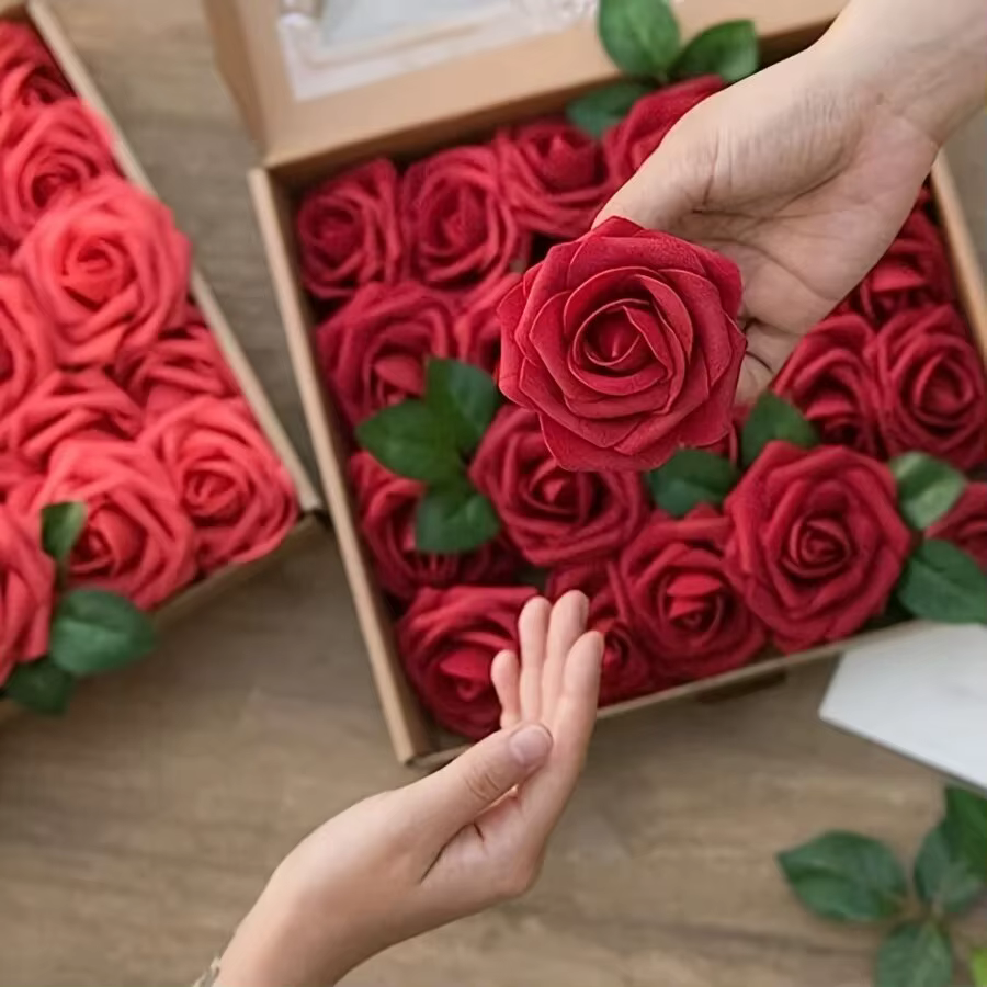 Fleurs artificielles, fausses fleurs Roses avec tige