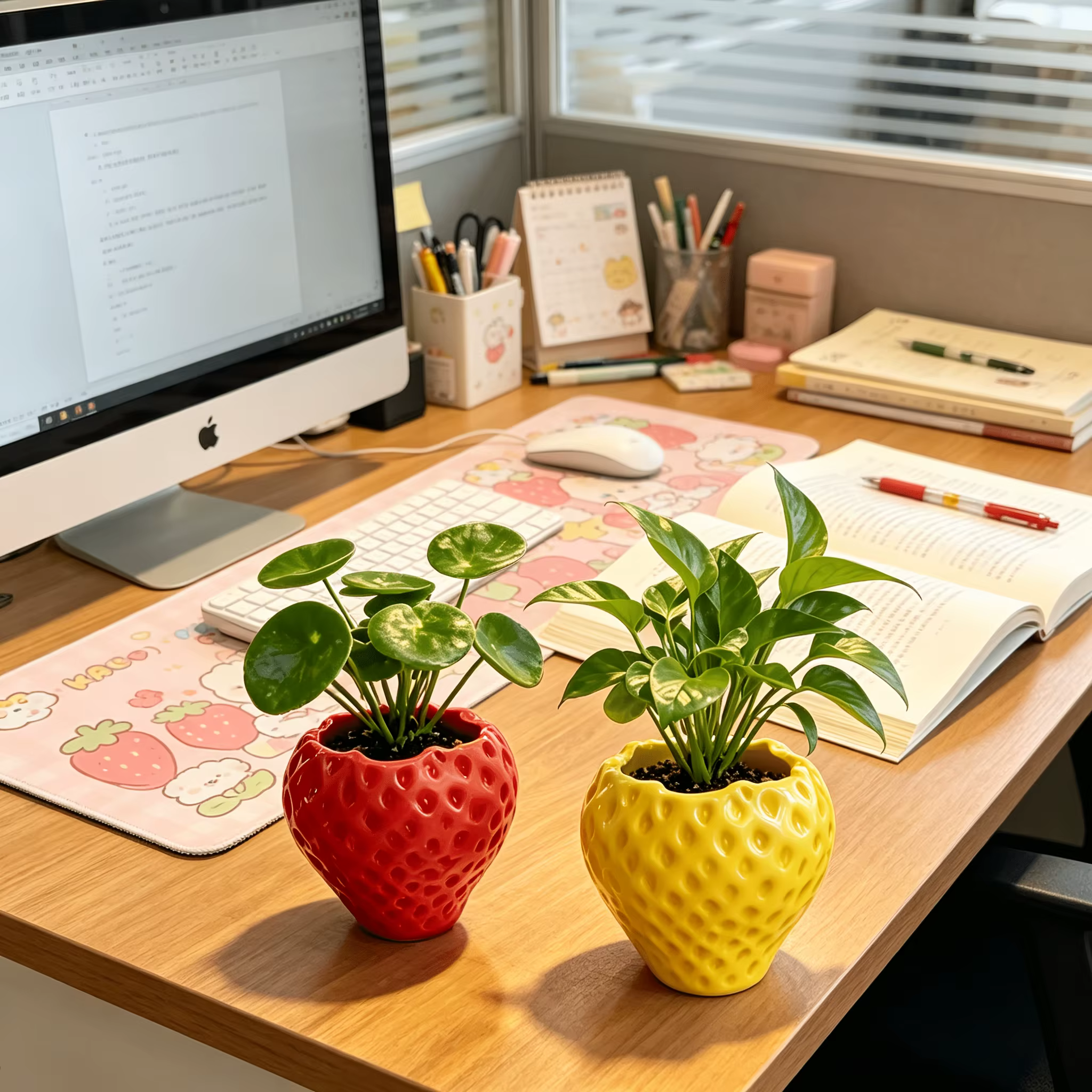 Pot de fleurs à motif de fraises 3D