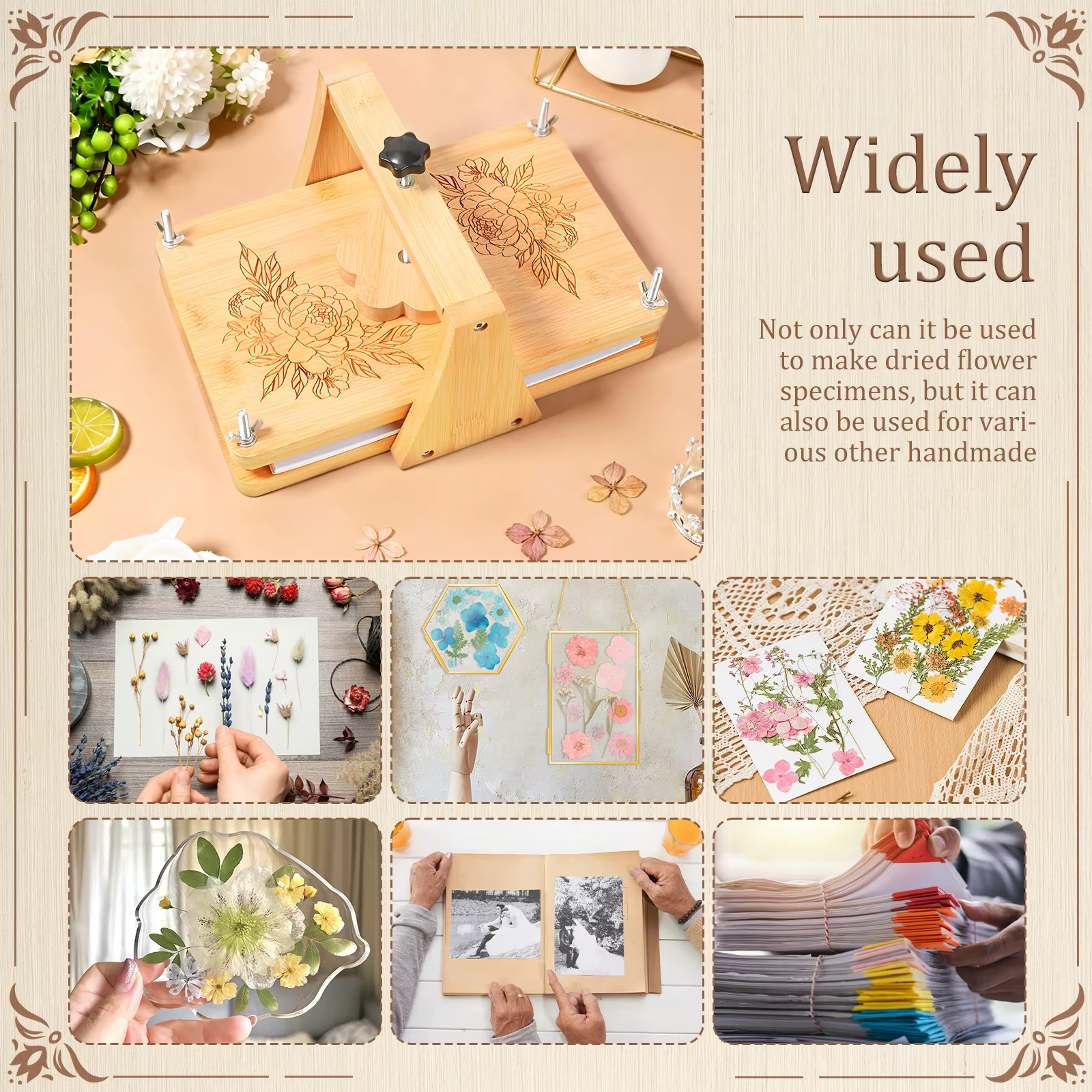 Kit de presse à fleurs grand format 11 x 7 pouces, kit de pressage de fleurs en bois DIY avec accessoires pour spécimens de plantes séchées, mariage, art DIY