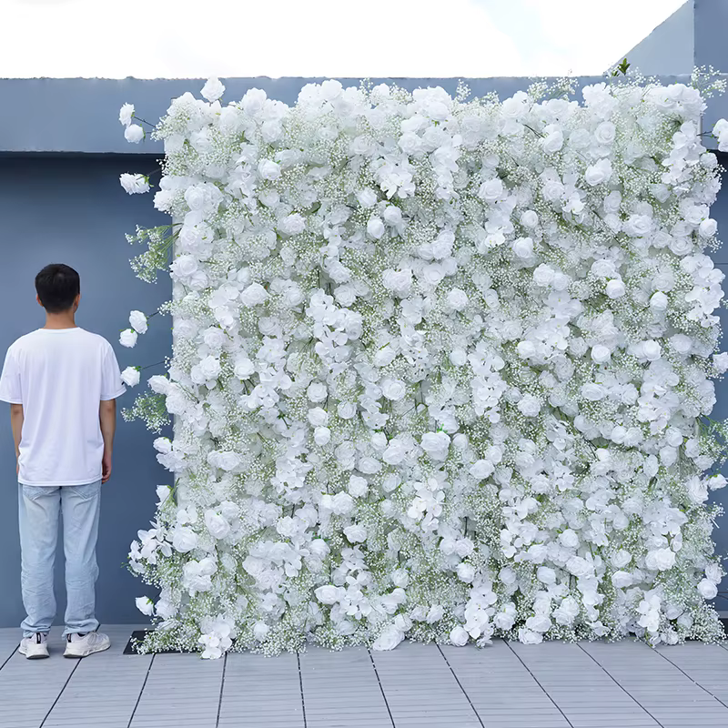 Luxe Babysbreath blanc Rose orchidée 5D tissu fleur mur mariage toile de fond roulant rideau Milan gazon plantes mur accessoires de fête