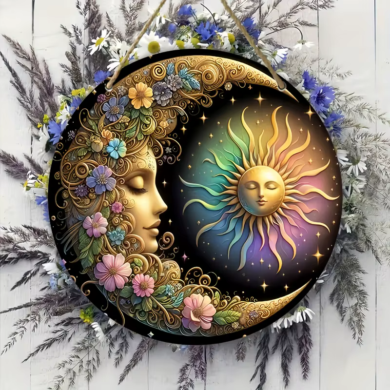 Plaque murale soleil et lune style art mandala