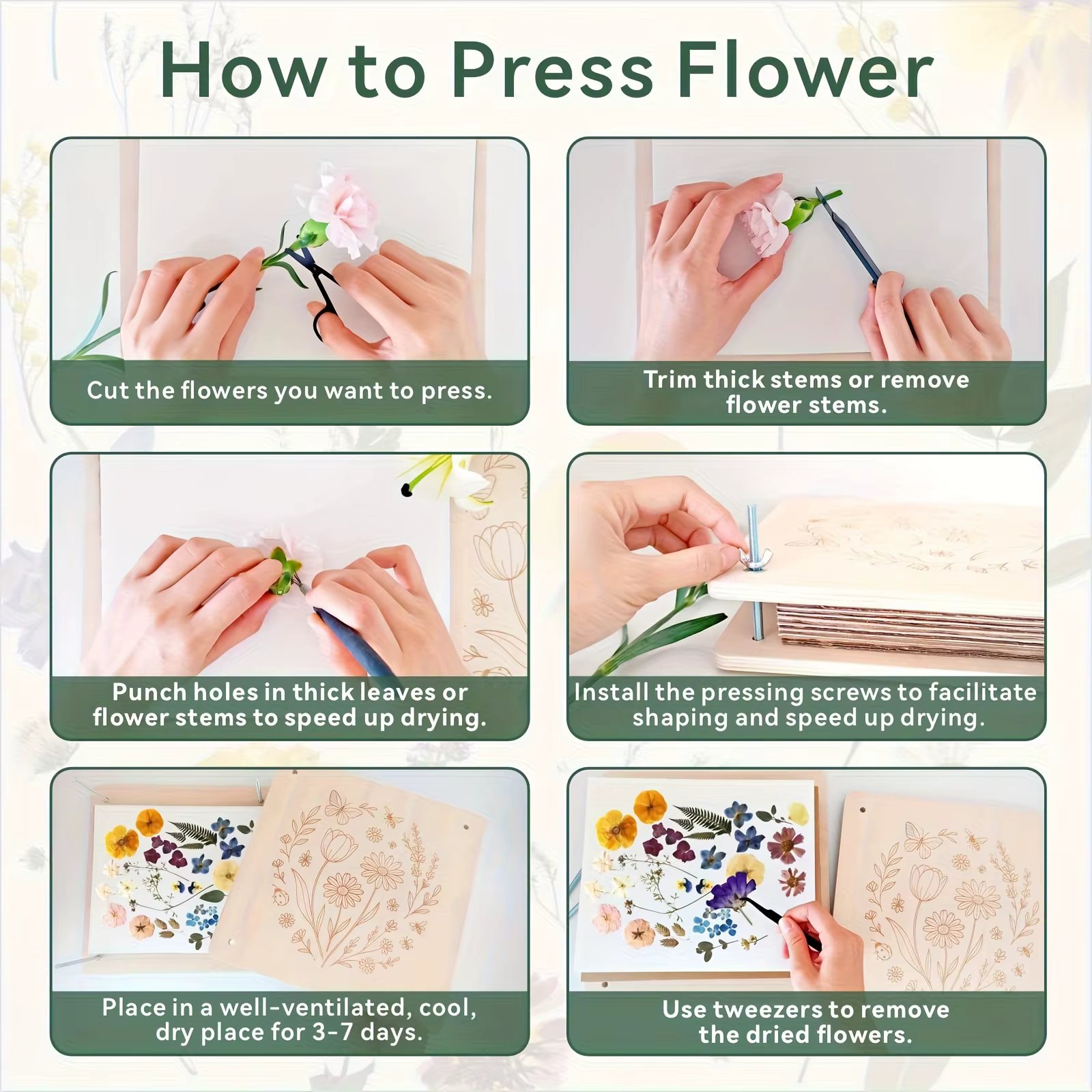 Kit de pressage de fleurs en bois, ensemble de pressage de feuilles et de plantes réutilisable pour la création de fleurs séchées DIY